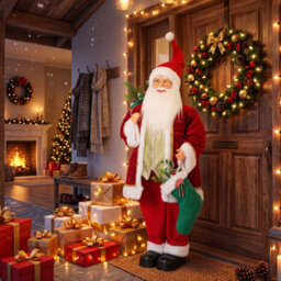 Homcom 4Ft Christmas Singing Dancing Santa Claus With Stocking, Sack - thumbnail 2