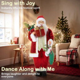 Homcom 4Ft Christmas Singing Dancing Santa Claus With Stocking, Sack - thumbnail 4