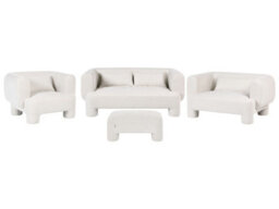 Beliani Soft Curved 3-Seater Sofa Set In White Fabric - Modular, Easy-Care, Plush Seating - thumbnail 2