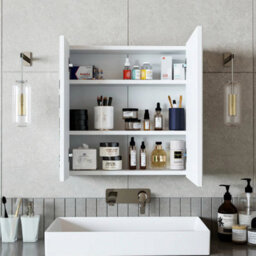 Roomart Atlantic Mirrored Bathroom Cabinet Wall Mounted White Finish 60Cm With Double Doors - thumbnail 3