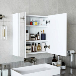 Roomart Atlantic Mirrored Bathroom Cabinet Wall Mounted White Finish 60Cm With Double Doors - thumbnail 1