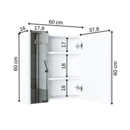 Roomart Atlantic Mirrored Bathroom Cabinet Wall Mounted White Finish 60Cm With Double Doors - thumbnail 5