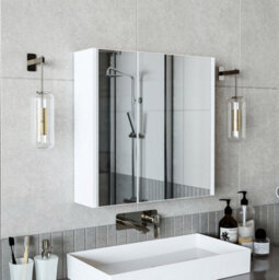 Roomart Atlantic Mirrored Bathroom Cabinet Wall Mounted White Finish 60Cm With Double Doors - thumbnail 4