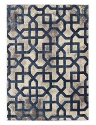 Blue Grey Geometric Rug, Easy To Clean Rug, Stain-Resistant Rug For Bedroom, Living Room, & Dining Room-120Cm X 170Cm - thumbnail 1