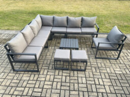 Fimous Aluminium Outdoor Garden Furniture Set Lounge Corner Sofa Chair Square Coffee Table Sets With 2 Small Footstools - thumbnail 2