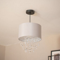 Valuelights Lulu Easy Fit Grey Fabric Acrylic Jewel Droplet Drum Ceiling Light Shade - Bulb Included - thumbnail 5