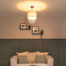 Valuelights Lulu Easy Fit Grey Fabric Acrylic Jewel Droplet Drum Ceiling Light Shade - Bulb Included - thumbnail 3