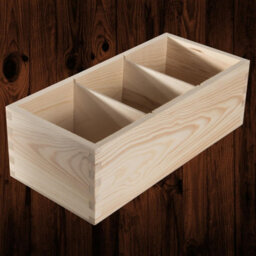 Woodeedoo Wooden Rectangular Storage Box With 3 Compartments Open Top Desk Tidy Crayon Pen Pot Office Organiser 30X14X9.5Cm