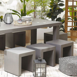 Wyld And Coco Set Of 2 Grey Concrete-Look Garden Stools, Fibre Cement With Steel Reinforcement, 40 X 40 X 40 Cm - thumbnail 2