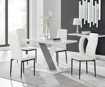 Furniturebox Uk Monza 4 White/grey Dining Table & 4 White Milan Black Leg Chairs - image 1