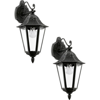 Set Of 2 Ip44 Outdoor Wall Lights In Black And Silver Patina - Modern Lanterns With E27 Socket - image 1
