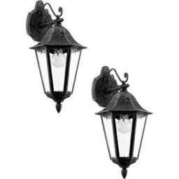 Set Of 2 Ip44 Outdoor Wall Lights In Black And Silver Patina - Modern Lanterns With E27 Socket