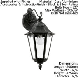 Set Of 2 Ip44 Outdoor Wall Lights In Black And Silver Patina - Modern Lanterns With E27 Socket - thumbnail 2