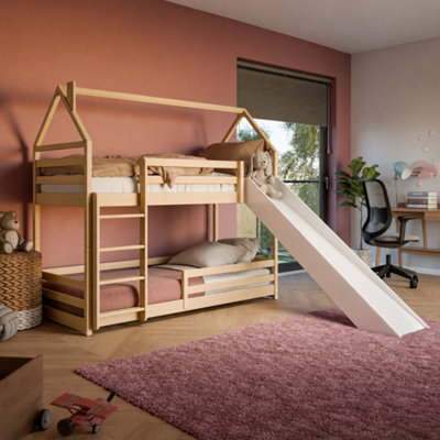 Arte Play Pine Wooden House Bunk Bed With Slide 90 X 190Cm - With 2 Foam Mattresses - image 1