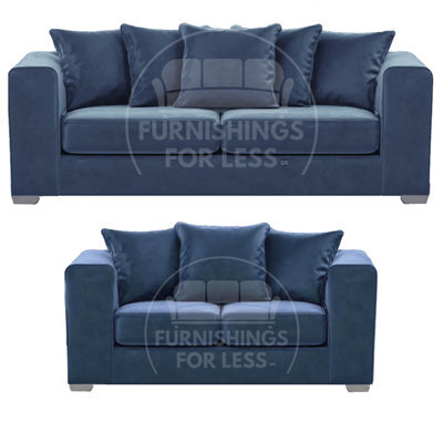 Furnishings For Less UK Ella Boxed Arm Plush Velvet  Fabric Sofa Set 3 And 2 Seater Sofa   Blue - image 1