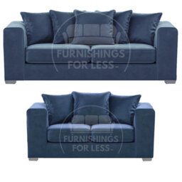 Furnishings For Less UK Ella Boxed Arm Plush Velvet  Fabric Sofa Set 3 And 2 Seater Sofa   Blue