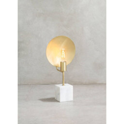 Orsina White Marble Table Lamp With Satin Gold Metal Shade, Square Base Lamp, Light Fixture For Luxe Interiors - thumbnail 4