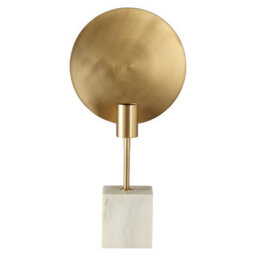 Orsina White Marble Table Lamp With Satin Gold Metal Shade, Square Base Lamp, Light Fixture For Luxe Interiors