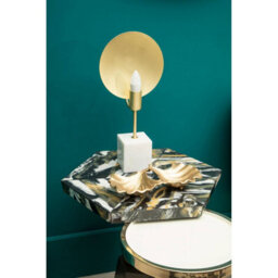 Orsina White Marble Table Lamp With Satin Gold Metal Shade, Square Base Lamp, Light Fixture For Luxe Interiors - thumbnail 3