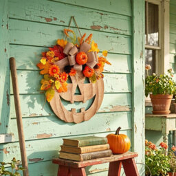 Amorly Light Up Burlap Pumpkin Wreath, Warm Led Autumn Floral Wreath, Front Door & Covered Porch Decor For Halloween, Thanksgiving - thumbnail 8