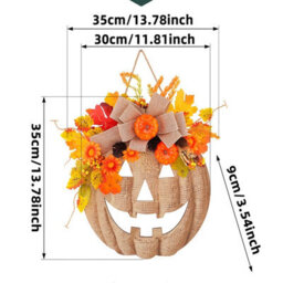Amorly Light Up Burlap Pumpkin Wreath, Warm Led Autumn Floral Wreath, Front Door & Covered Porch Decor For Halloween, Thanksgiving - thumbnail 5