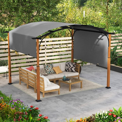 Costway 300 X 360Cm Arched Patio Pergola W/ Retractable Canopy Outdoor Metal Gazebo - image 1