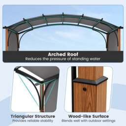 Costway 300 X 360Cm Arched Patio Pergola W/ Retractable Canopy Outdoor Metal Gazebo - thumbnail 8