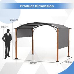 Costway 300 X 360Cm Arched Patio Pergola W/ Retractable Canopy Outdoor Metal Gazebo - thumbnail 3