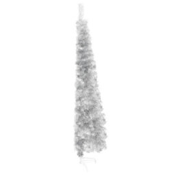 Berkfield Slim Artificial Half Christmas Tree With Stand Silver 210 Cm - thumbnail 5