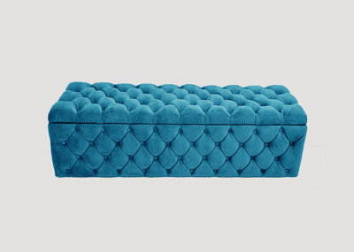120Cm Wide Lux Ottoman Storage Box, Duck Egg Velvet Upholstered Chesterfield Storage Ottoman Box - image 1