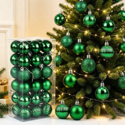 Amorly 36Pack Green Christmas Ball Ornaments, 4Cm Small Shatter Resistant Plastic Hanging Baubles, Indoor Christmas Tree Decorations - thumbnail 3