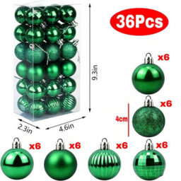 Amorly 36Pack Green Christmas Ball Ornaments, 4Cm Small Shatter Resistant Plastic Hanging Baubles, Indoor Christmas Tree Decorations - thumbnail 2