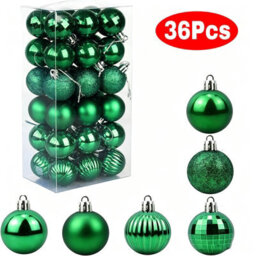 Amorly 36Pack Green Christmas Ball Ornaments, 4Cm Small Shatter Resistant Plastic Hanging Baubles, Indoor Christmas Tree Decorations - thumbnail 1