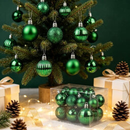 Amorly 36Pack Green Christmas Ball Ornaments, 4Cm Small Shatter Resistant Plastic Hanging Baubles, Indoor Christmas Tree Decorations - thumbnail 6