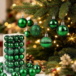 Amorly 36Pack Green Christmas Ball Ornaments, 4Cm Small Shatter Resistant Plastic Hanging Baubles, Indoor Christmas Tree Decorations - thumbnail 5