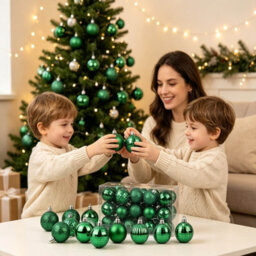 Amorly 36Pack Green Christmas Ball Ornaments, 4Cm Small Shatter Resistant Plastic Hanging Baubles, Indoor Christmas Tree Decorations - thumbnail 4