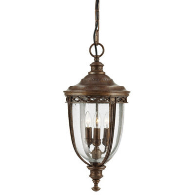 Traditional Ip23 3 Bulb Chain Lantern Light In British Bronze Finish With Led E14