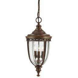 Traditional Ip23 3 Bulb Chain Lantern Light In British Bronze Finish With Led E14