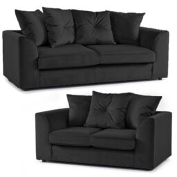 Plush Velvet 3+2 Black Sofa Set - thumbnail 1