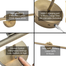 Happy Homewares Antique Brass Wireless Rechargeable Led Touch Dimmable Picture Light - thumbnail 5