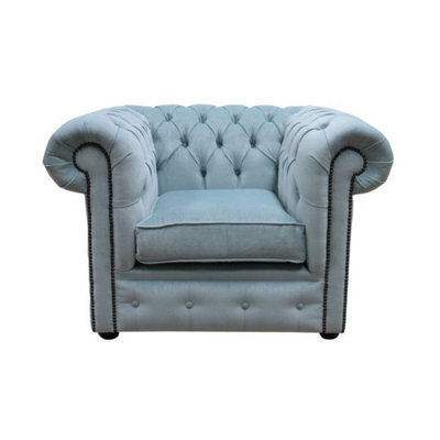Chesterfield Low Back Club Armchair Velluto Duck Egg Blue Real Fabric In Classic Style - image 1