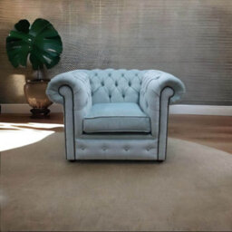 Chesterfield Low Back Club Armchair Velluto Duck Egg Blue Real Fabric In Classic Style - thumbnail 2