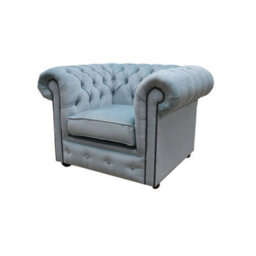 Chesterfield Low Back Club Armchair Velluto Duck Egg Blue Real Fabric In Classic Style - thumbnail 6
