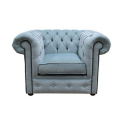 Chesterfield Low Back Club Armchair Velluto Duck Egg Blue Real Fabric In Classic Style