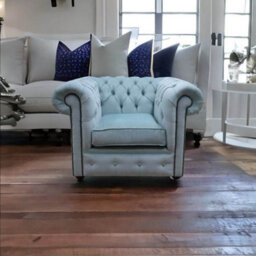 Chesterfield Low Back Club Armchair Velluto Duck Egg Blue Real Fabric In Classic Style - thumbnail 4