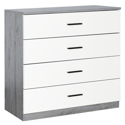 Urbnliving Height 73Cm 4 Drawer Wooden Bedroom Chest Cabinet Modern Ash Grey Carcass And White Drawers Wide Storage Cupboard Close - image 1