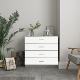 Urbnliving Height 73Cm 4 Drawer Wooden Bedroom Chest Cabinet Modern Ash Grey Carcass And White Drawers Wide Storage Cupboard Close - thumbnail 3