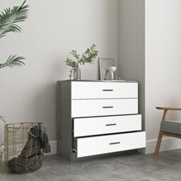 Urbnliving Height 73Cm 4 Drawer Wooden Bedroom Chest Cabinet Modern Ash Grey Carcass And White Drawers Wide Storage Cupboard Close - thumbnail 2