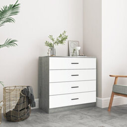 Urbnliving Height 73Cm 4 Drawer Wooden Bedroom Chest Cabinet Modern Ash Grey Carcass And White Drawers Wide Storage Cupboard Close - thumbnail 5