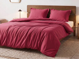 Beliani Duvet Cover Set Parkrose 220 X 240 Cm Sateen Cotton Burgundy - thumbnail 2